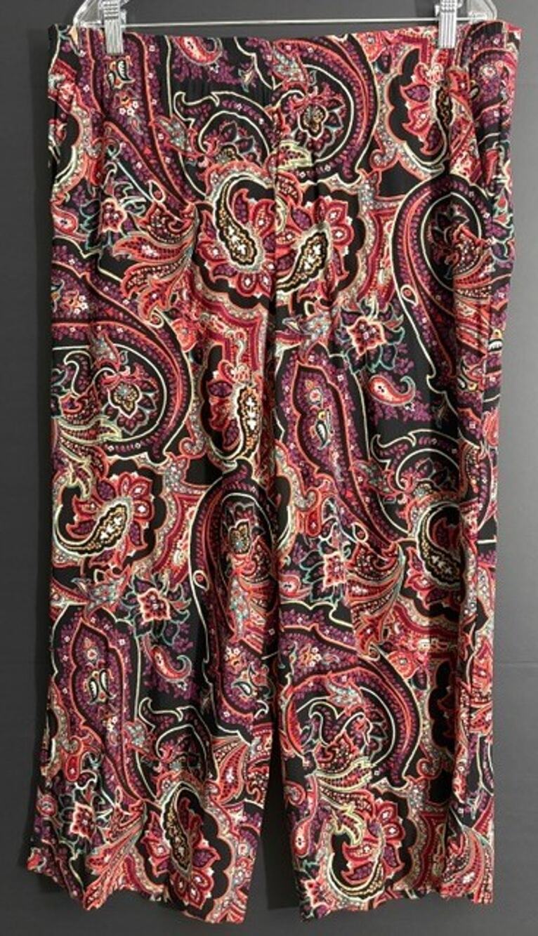 J.Jill Women L Paisley Wide Leg Pants Pull On Rayon Boho Multicolor